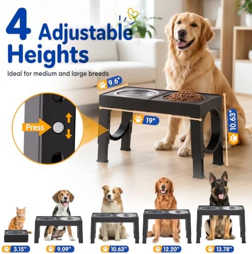 XIAZ Elevated Dog Bowls Large Breed Raised Dogs Bowl Stand Large/Medium Sized Dog Slow Feeder Dogs Bowls Food Water Stands 5 Heights Adjustable 9/11/12/14in Pet Feeder Dish Station - Image 2