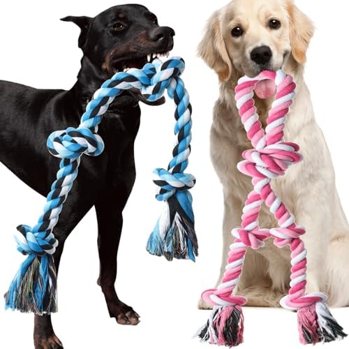 Rope Toy for Dogs, 2 Pack Large Dog Rope Toys for Aggressive Chewers, Heavy Duty Dog Toys for Large Medium Breed, Indestructible Tough Rope Chew Toys Tug of War Dog Toy Teeth Cleaning by Kwispel