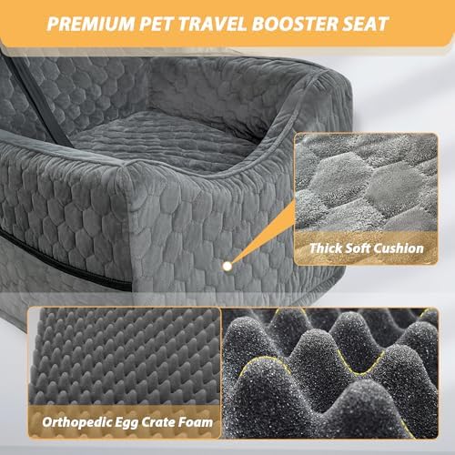 Dog Car Seat for Small/Medium Dogs, Memory Foam Dog Booster Seat, Travel Safety Per Car Seat with Washable Removable Cover, Storage Pockets for Dogs up to 35 lbs(Gray) - Image 5