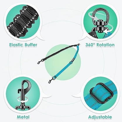 AUTOWT Two Dog Lead, 2 in 1 Upgraded Double Dog Leash Attachment Combine Adjustable Strap and Shock Absorbing Bungee No Tangle Dual Training Splitter for Different Size Dogs - Image 2