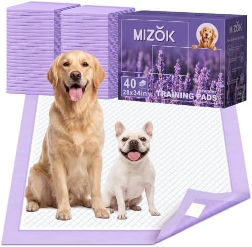MIZOK Dog Pee Pads Wee Wee Pads Lavender Odor Control X-Large 28x34in 40Ct by MIZOK
