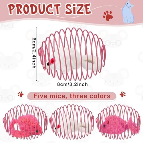 Jecery 5 Pcs Cat Toys Spring,Mouse,Pink - Image 2