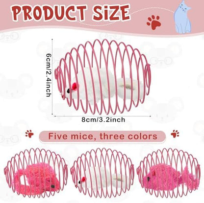 Jecery 5 Pcs Cat Toys Spring,Mouse,Pink - Image 2