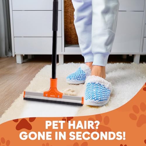 Carpet Rake for Pet Hair Removal – Carpet Scraper & Pet Fur Rake – Dog & Cat - Animal Fur Broom for Rugs & Furniture with Adjustable Lengths - Orange & Black - Image 2