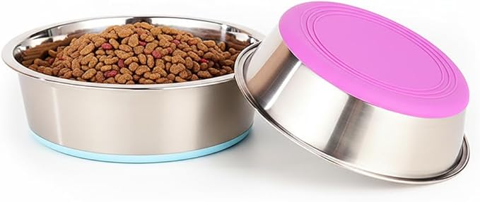 Deep Stainless Steel Non-Skid Dog and Food Bowls, Each Holds Up to 4 Cups, Set of 2 Packs(6.9 x 2.2 Inches)