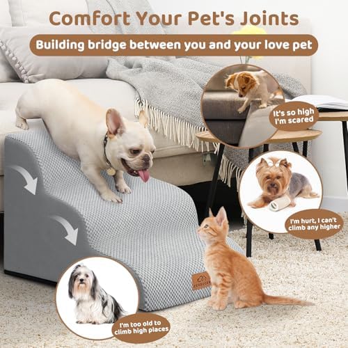 Zerbuger Dog Ramp and Stairs for Bed, Light Grey 3 Steps 16" H, Nonslip - Image 3