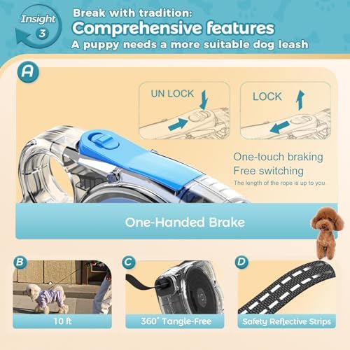 10 ft Retractable Dog Leash for Tiny & Small Dogs, Puppies, Cats - Image 4