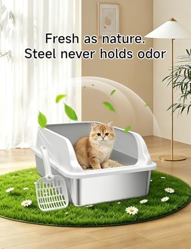 2PACK Stainless Steel Litter Boxes with Lid, Large Metal Pan Include Scoop - Image 3