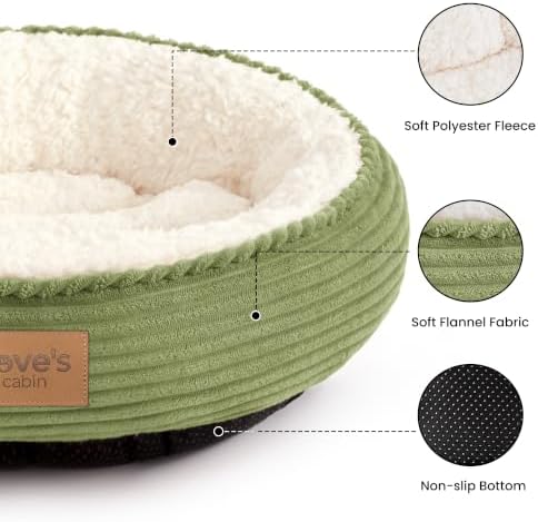 Love's cabin Round Donut Cat and Dog Cushion Bed, 24in Pet Bed for Small or Medium Dogs, Anti-Slip & Water-Resistant Bottom, Soft Durable Fabric Pet Beds, Washable Calming Cat Bed Olive Green - Image 2