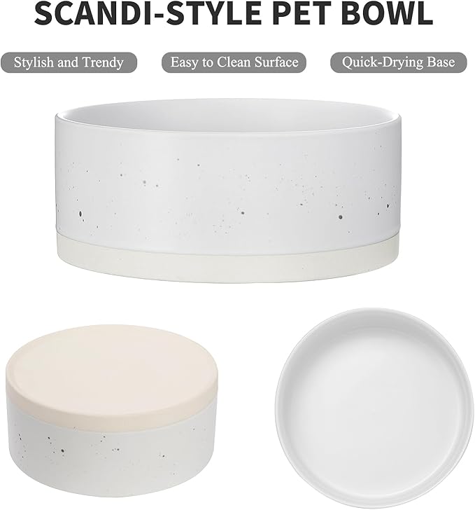 Oslo Ceramic Dog Bowl - 8'' Dog Food Water Bowl for Medium and Large Dogs, Heavy Duty Non-Slip Dog Dish, Modern Scandi-Style Stoneware Pet Feeder Bowl, Dishwasher Safe (70Oz, White)