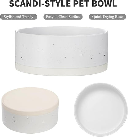 Oslo Ceramic Dog Bowl - 8'' Dog Food Water Bowl for Medium and Large Dogs, Heavy Duty Non-Slip Dog Dish, Modern Scandi-Style Stoneware Pet Feeder Bowl, Dishwasher Safe (70Oz, White)
