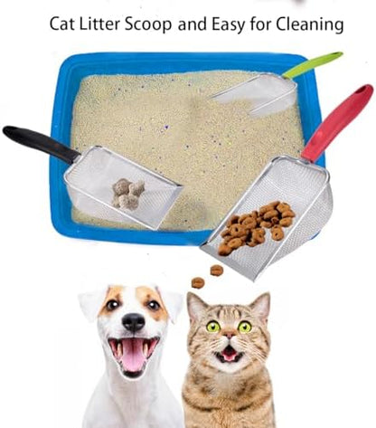 3PCS Cat Litter Scoop, Reptile Stainless Steel Fine Mesh,Litter Cleaner Corner Scoop Sand Sifter (Black-Green-Red) - Image 3