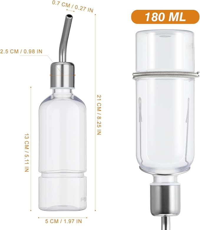 Baluue Dog Water Dispenser No-Drip Pet Water Bottle for Cage Crate 180ml /6Oz Hanging Small Bottle for Cage Crate Raised and Lowered Waterfeeding for Dogs and Small Pets