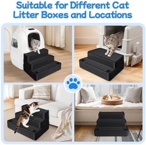 Extra Large 3 Steps Litter Box Ramp, Adjustable Cat Litter Box Step with Filter Function, Easy to Clean Cat Litter Stair Catcher for Elderly Cats and Kitten (Black) - Image 6