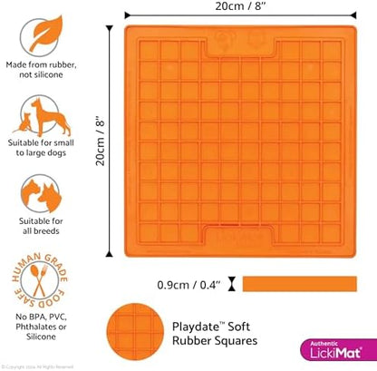 LickiMat Classic Playdate Slow Feeder for Dogs Lick Mat Boredom Anxiety Reducer Perfect for Food Treats Yogurt Liquid Food Peanut Butter Fun Alternative to a Slow Feed Dog Bowl, Orange - Image 3