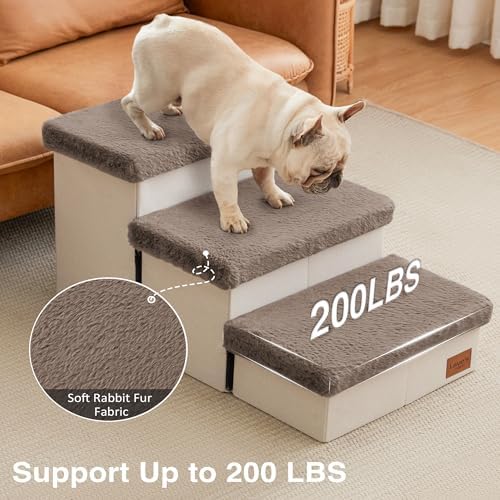 Love's cabin Dog Stairs for High Bed, Foldable Pet Stairs for Small Medium or Large Dogs Puppy with Storage for Bed or Couch, Cat Dog Steps Ramp with Zip up to 200 lbs, Brown, 3 Steps - Image 5