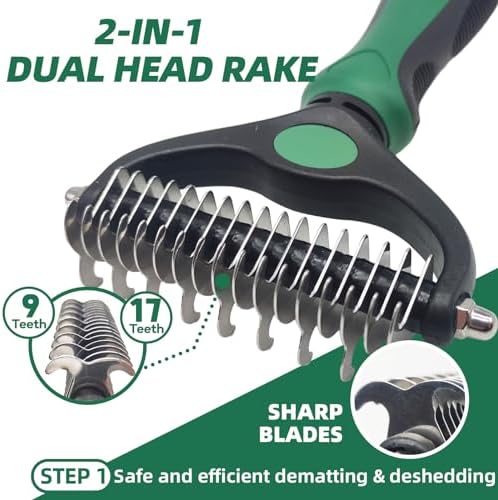 Pet Grooming Kit - 7 PCS Green Deshedding Brush Set with Undercoat Rake, Slicker Brush, Bath Brush & Nail Clipper for Short & Long-Haired Dogs and Cats - Image 2