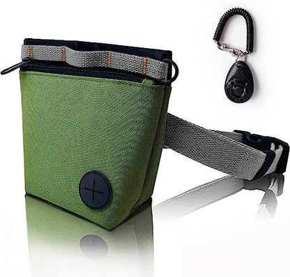 Dog Treat Pouch with Pet Training Clicker, Dog Training Treat Pouch Kit, Magnetic Closure, Hands-Free Training (Green) by KATOZOO