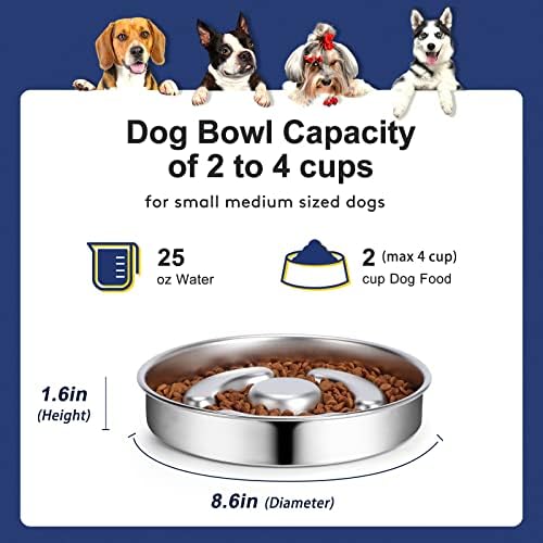 AIPERRO Slow Feeder Dog Bowl Stainless Steel, Metal Non-Slip Dog Food Bowls - Image 3