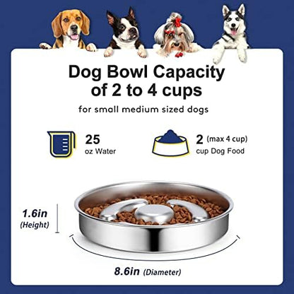 AIPERRO Slow Feeder Dog Bowl Stainless Steel, Metal Non-Slip Dog Food Bowls - Image 3