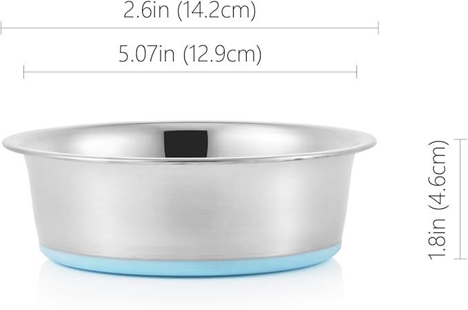 Stainless Steel Dog Bowls 2 Pack – 2 Cup Pet Food & Water Bowls with Non-Slip Rubber Base, Dishwasher Safe, for Small Dogs & Cats