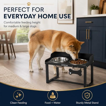 Mess Proof Elevated Dog Bowls for Medium and Large Dogs - Non-Spill Design - 10'' Tall Raised Dog Food Bowl Stand with Two 58oz Stainless Steel Bowls - Image 6