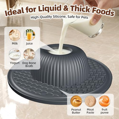 2-in-1 Dog Slow Feeder Bowl & Lick Mat with 2 Rotatable Balls, No-Slip Silicone Anxiety Relief Treat Mat for Dogs & Cats, Dishwasher Safe (Gray) - Image 3