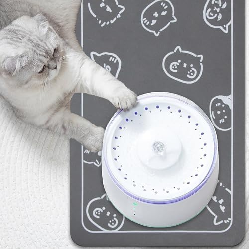 YCT Cat Food and Water Mat for Pets - Non Slip Super Absorbent Dog Bowl Mat, with Multiple Cat Heads Logo - 24 x 16.9 Inches, Black - Image 7