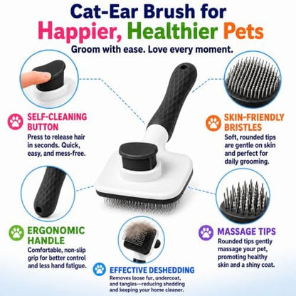 Self-Cleaning Slicker Brush, Dog Cat Bunny Pet Grooming Shedding Brush, Easy to Remove Loose Undercoat, Pet Massaging Tool Suitable for Pets with Long or Short Hair (Black) - Image 3