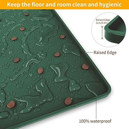 Ptlom Pet Placemat for Dog and Cat, Waterproof Silicone Pet Feeding Bowl Mats for Food and Water, Small Medium Large Dogs Mat Prevent Residues from Spilling to Floor, Hunter Green, 24.5" 16.5" - Image 6