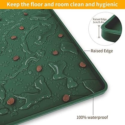 Ptlom Pet Placemat for Dog and Cat, Waterproof Silicone Pet Feeding Bowl Mats for Food and Water, Small Medium Large Dogs Mat Prevent Residues from Spilling to Floor, Hunter Green, 24.5" 16.5" - Image 6