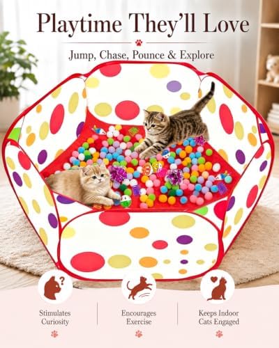 Cat Ball Pit with 227 Pcs Interactive Cat Toys, Enrichment Toys for Bored Indoor Cats Self Play, Include Pom Pom Balls Jingle and Crinkle Balls, Springs and Mice Toy for Kitten Fun and Exercise - Image 4