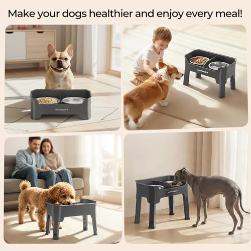 URPOWER Mess Proof Elevated Dog Bowls, Splash Guard Raised Bowl Stand - Image 7