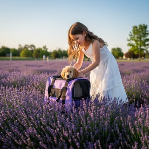 Purple Soft-Sided Cat Carrier, Airline Approved Cat and Dog Carrier Travel Bag with Mesh Windows, Cat Carrying Case Up to 15 Lbs (Purple, Small) - Image 4
