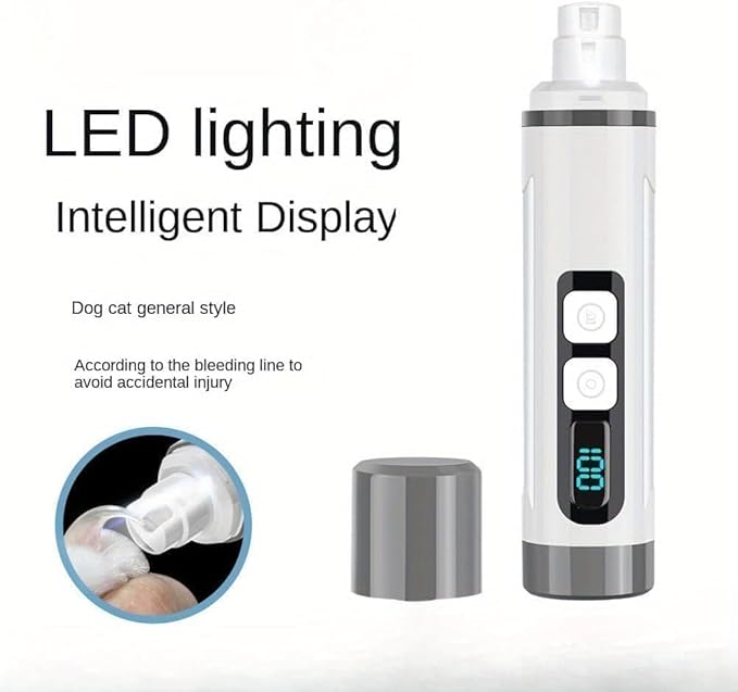 Dog Nail Grinder Quiet- Ultra-Quiet Dog & Cat Nail Grinder with LED Light & Battery Display & Upgrade Grinding Head - Painless Nail Trimmer for Small to Large Pets, Thick Nails, and Sensitive Paws