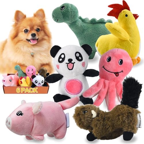 Squeaky Plush Dog Toy 6 Pack for Puppy, Small Stuffed Puppy Chew Dog Toys by LEGENDSANDY