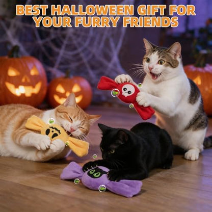 KOOLTAIL 3 Pack Halloween Catnip Toys, Candy Shaped Filled Plush Crinkle Interactive Chew Toys with Spooky Pumpkin Skull Patterns for Indoor Cats Kittens, Boredom Relief Holiday Pet Play Gifts - Image 3