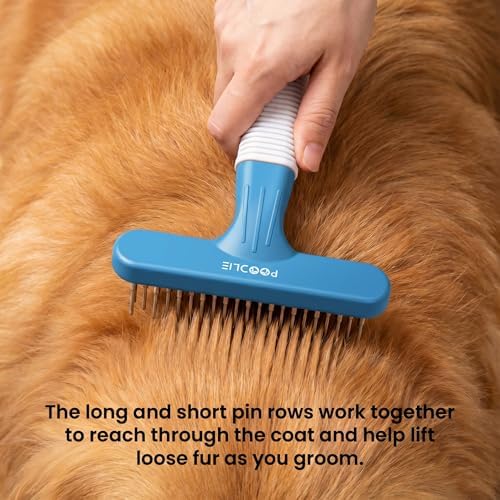 POODLIE Poodle Pet Dog Grooming Rake | Dematting Tool with Stainless Steel Shedding Comb for Pets | 2 Rows of Pins Gently Remove Loose or Tangled Hair from Undercoat (Blue) - Image 7