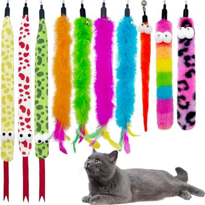 Cat Wand Replacement Feather Worm Snake, 10 Pieces Cat Wand Attachments Assorted Snakes Worms Feathers Refill Toy for Indoor Cats (B) by CATDABIR