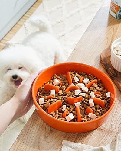 LE TAUCI Dog Bowls Slow Feeder Ceramic, 1.5 Cups Slow Feeding Dog Bowl Small Medium Breed, Puppy Bowl for Fast Eaters, Sun Orange - Image 2