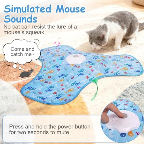 Interactive Cat Toys for Indoor Cats, Automatic Hide and Seek Cat Toy, Moving Concealed Feathers, Mouse Squeaky, Rechargeable Touch Activated Exercise Toys for Kitten Bored Adult Cats, 3 Modes - Image 6