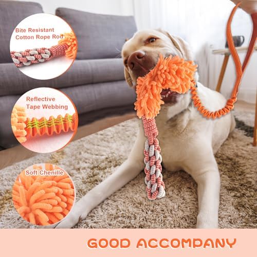 Dog Puppy Toys Dog Squeak Toys Plush Dog Toy with Dog Ropes Knots for Fun and Teeth Cleaning,Tug of War Toys, Puppy Chew Toys, Dog Rope Toys for Training Small, Large Dogs (Orange, Dog Bite Stick Toy) - Image 4