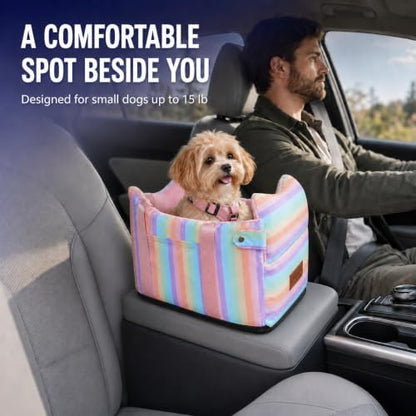Dog Car Seat for Small Dogs 5-15 lbs, Pink Stripes - Image 2