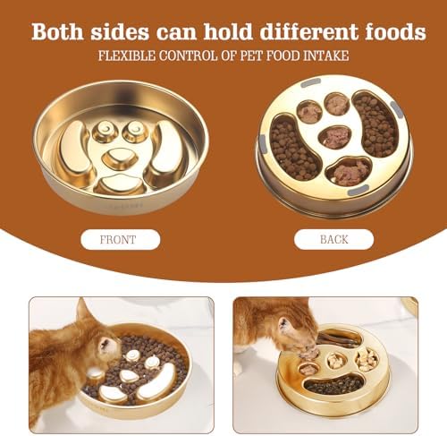 Golden Stainless Steel Slow Feeder Dog Bowls – Non-Slip Metal Dog Bowl for Large & Medium Breeds, Puppy Puzzle Feeder – 2 Cup for Small to Big Pets – Durable Slow Feed Dog & Cat Food Dish with Mat - Image 5