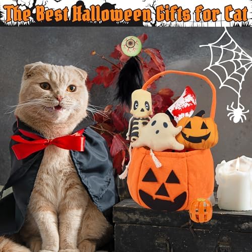 7PCS Halloween Cat Toys, Cat Catnip Toys Plush Teething Toys, Horrible Halloween Cat Ghost Chew Toys for Kitten Cats - Image 6