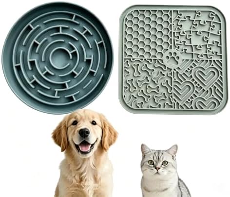 YCT Dog Cat Lick Mat and Slow Feeder Bowl Set, Thickened Food Grade Silicone with Strong Suction Cups, Anxiety Relief Calming Lick Pad for Bathing Grooming Training by YCT