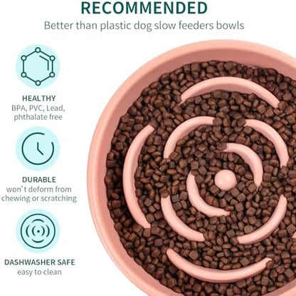 Pink Ceramic Slow Feeder Dog Bowl for Small and Medium Breeds,6.1 in Slow Feeding Bowl,Puzzle Cat Dog Food Bowl for Fast Eater,Maze Dish Puzzle Bowl for Small Dogs and Cats - Image 4