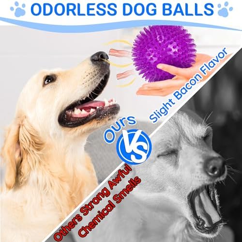 LECHONG 4-Pack Large Squeaky Dog Balls, 4.5" Rubber Spiky Dog Balls for Large Medium Aggressive Chewers Teeth Cleaning, Chew Toy for Training & Boredom Buster - Image 3