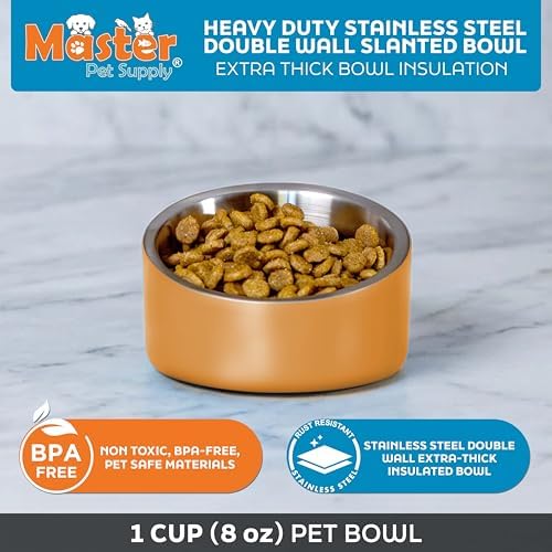Master Pet Supply Stainless Steel Slanted Dog Cat Food Bowl 8 oz Mango - Image 3