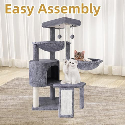 Three Layer Cat Tree with Cat Condo and Two Hammocks,Grey - Image 5